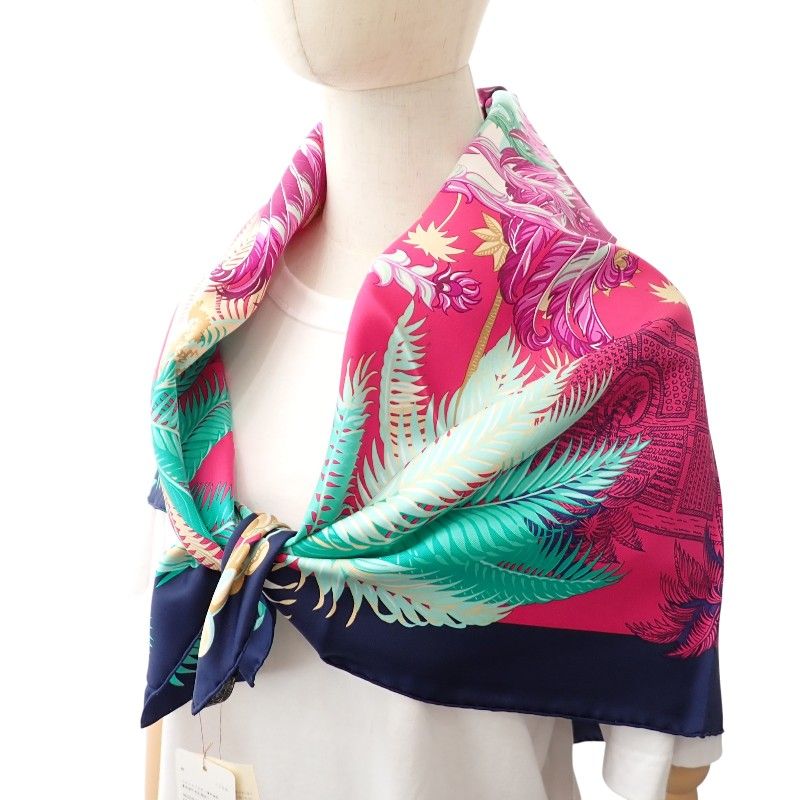 Hermes Carre 90 Mythiques Phoenix Scarf Silk Pink Green Multicolor Interior