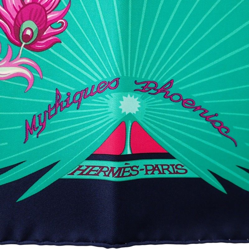 Hermes Carre 90 Mythiques Phoenix Scarf Silk Pink Green Multicolor Interior