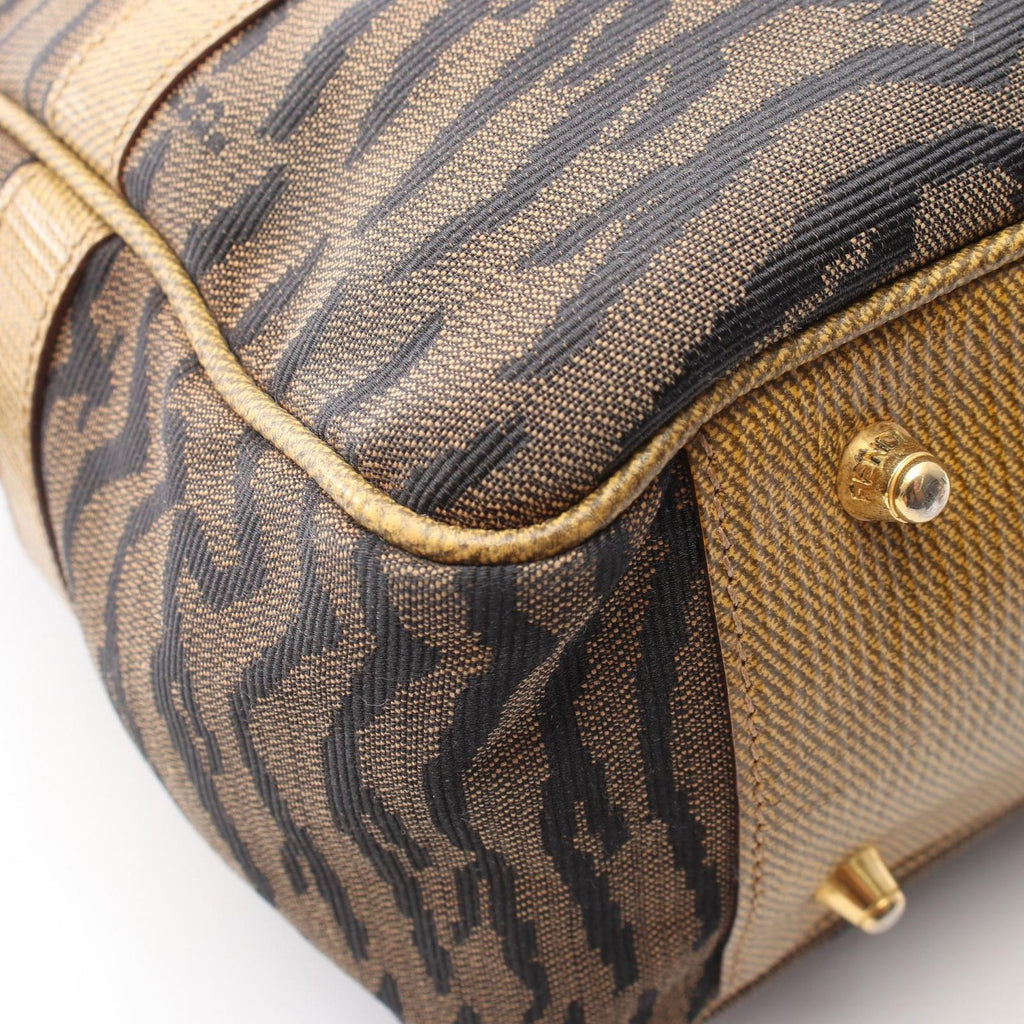 Fendi Tote Zebra 2-Way Brown Yellow Canvas Leather Handbag — view 6
