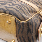 Fendi Tote Zebra 2-Way Brown Yellow Canvas Leather Handbag — view 5