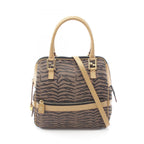 Fendi Tote Zebra 2-Way Brown Yellow Canvas Leather Handbag