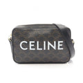 Celine Shoulder Bag Triomphe Black Canvas Leather