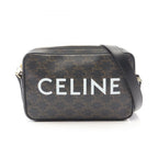 Celine Shoulder Bag Triomphe Black Canvas Leather