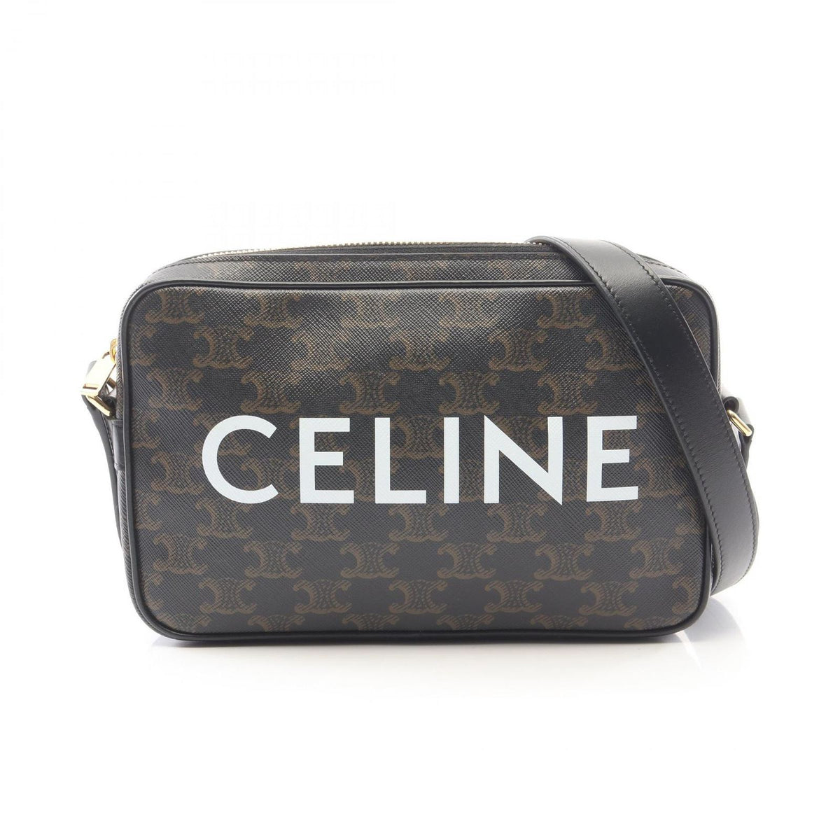 Celine Shoulder Bag Triomphe Black Canvas Leather