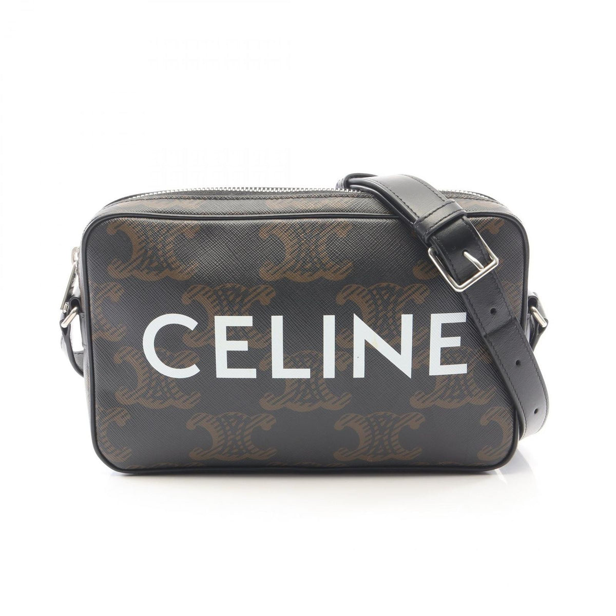 Celine Shoulder Bag Triomphe Black Canvas Leather