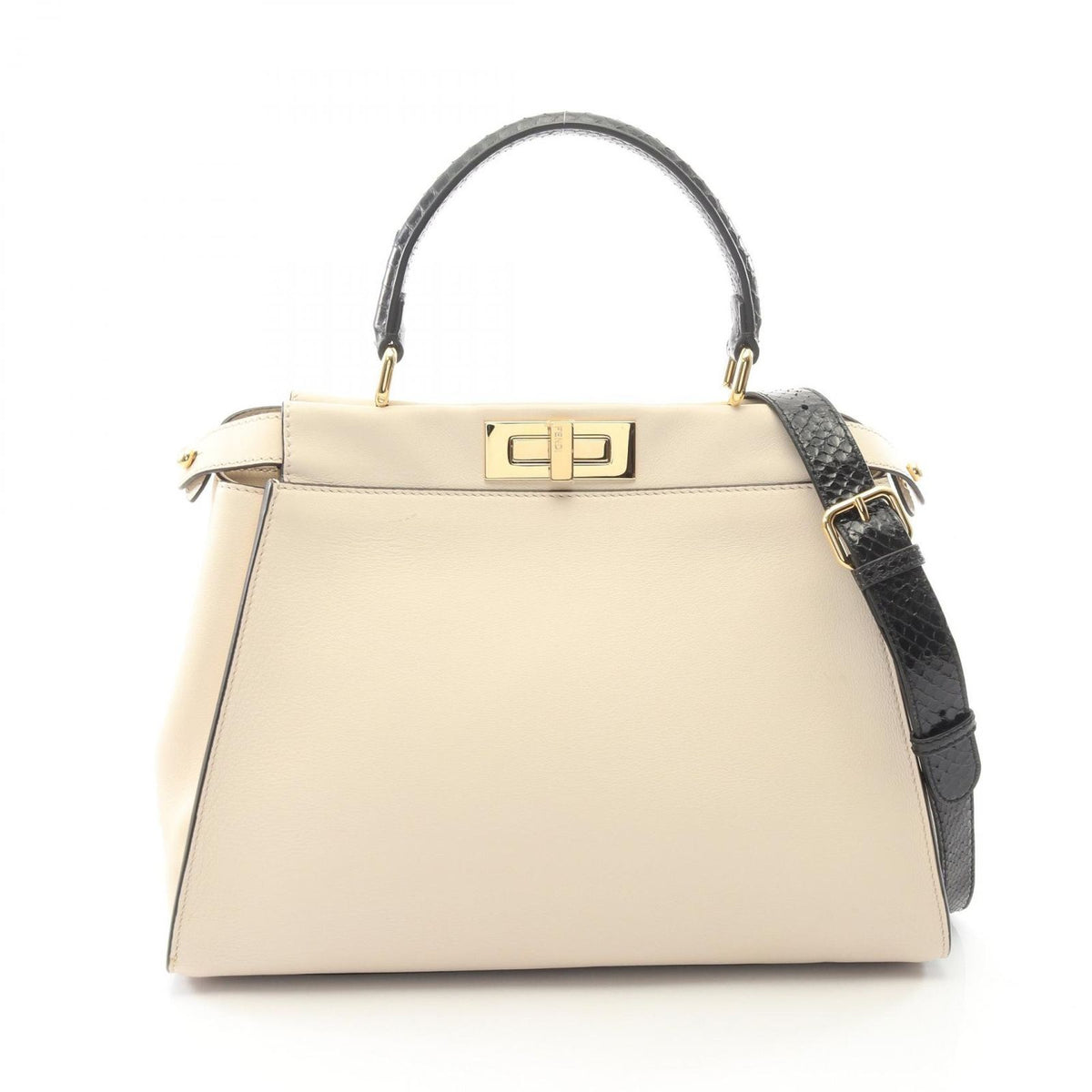 Fendi Handbag Peekaboo Regular Goods Mon Star Eye 2-Way Cream Black Leather