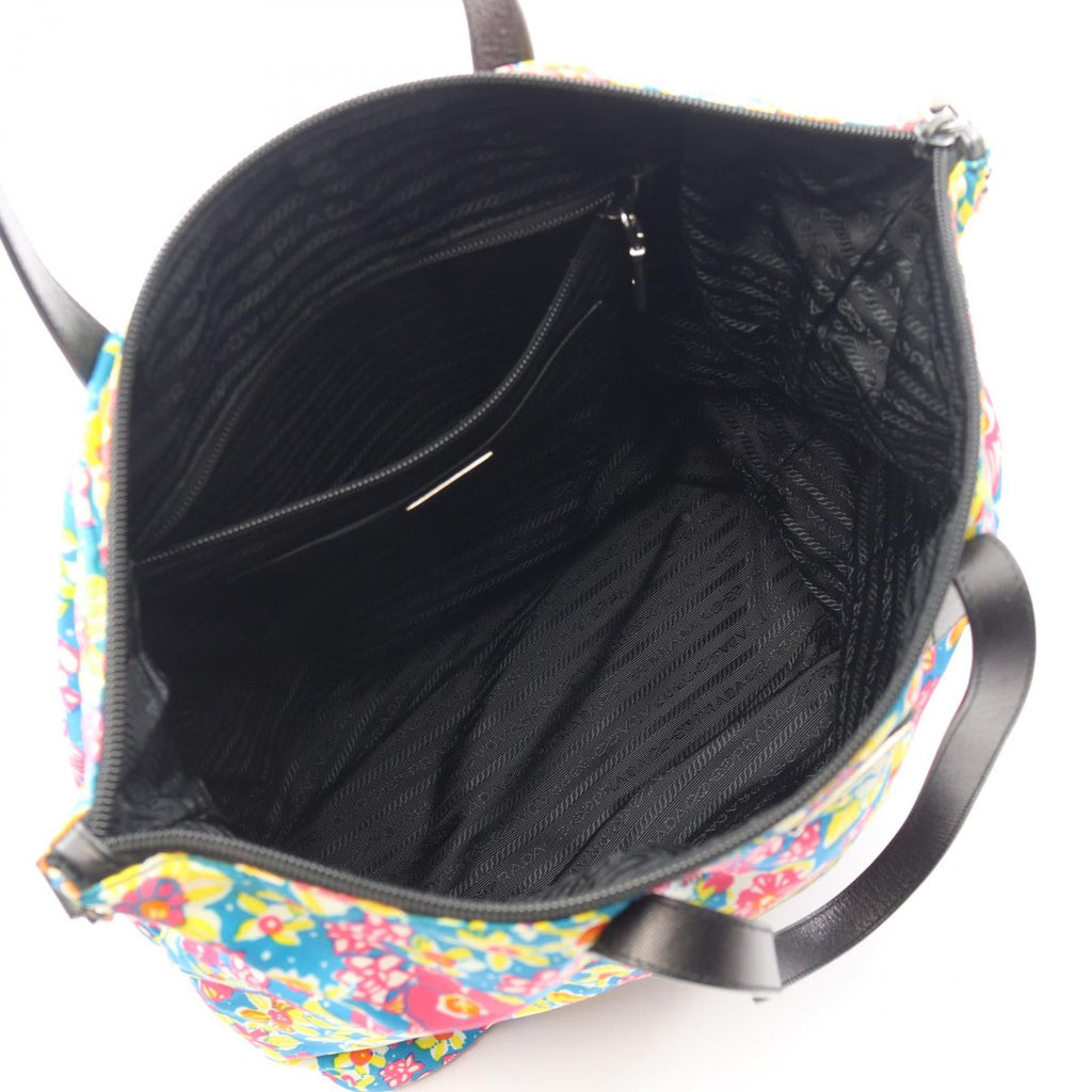 Prada Tote Tessutat Floral 2-Way Multi Nylon Saffiano Leather Triangle Logo — view 3