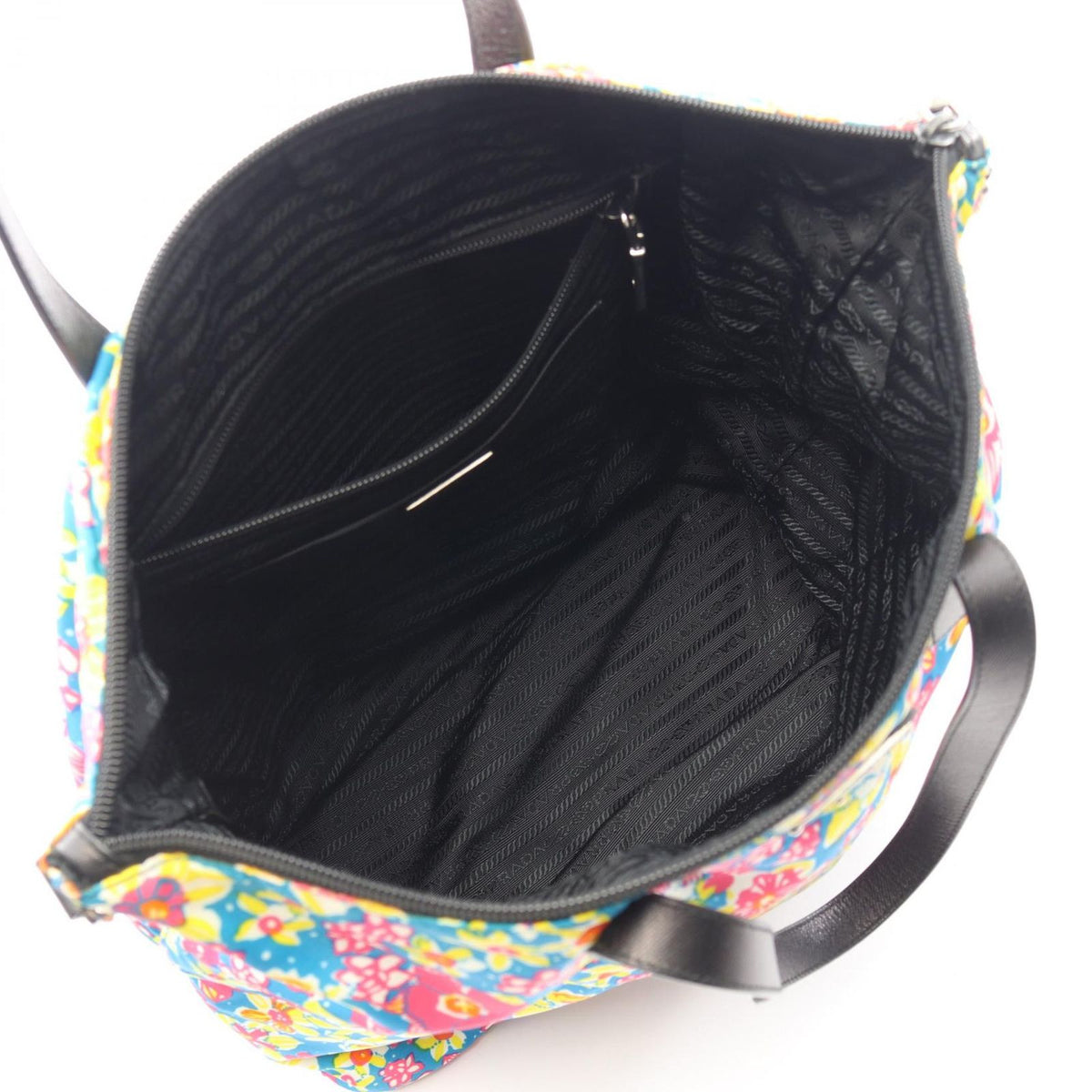 Prada Tote Tessutat Floral 2-Way Multi Nylon Saffiano Leather Triangle Logo — view 3