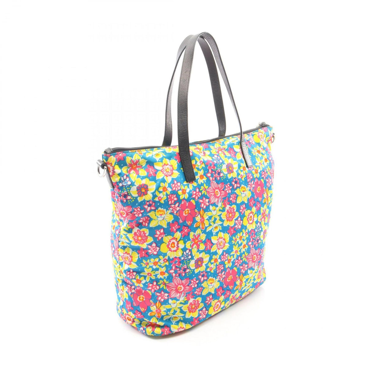 Prada Tote Tessutat Floral 2-Way Multi Nylon Saffiano Leather Triangle Logo — view 2