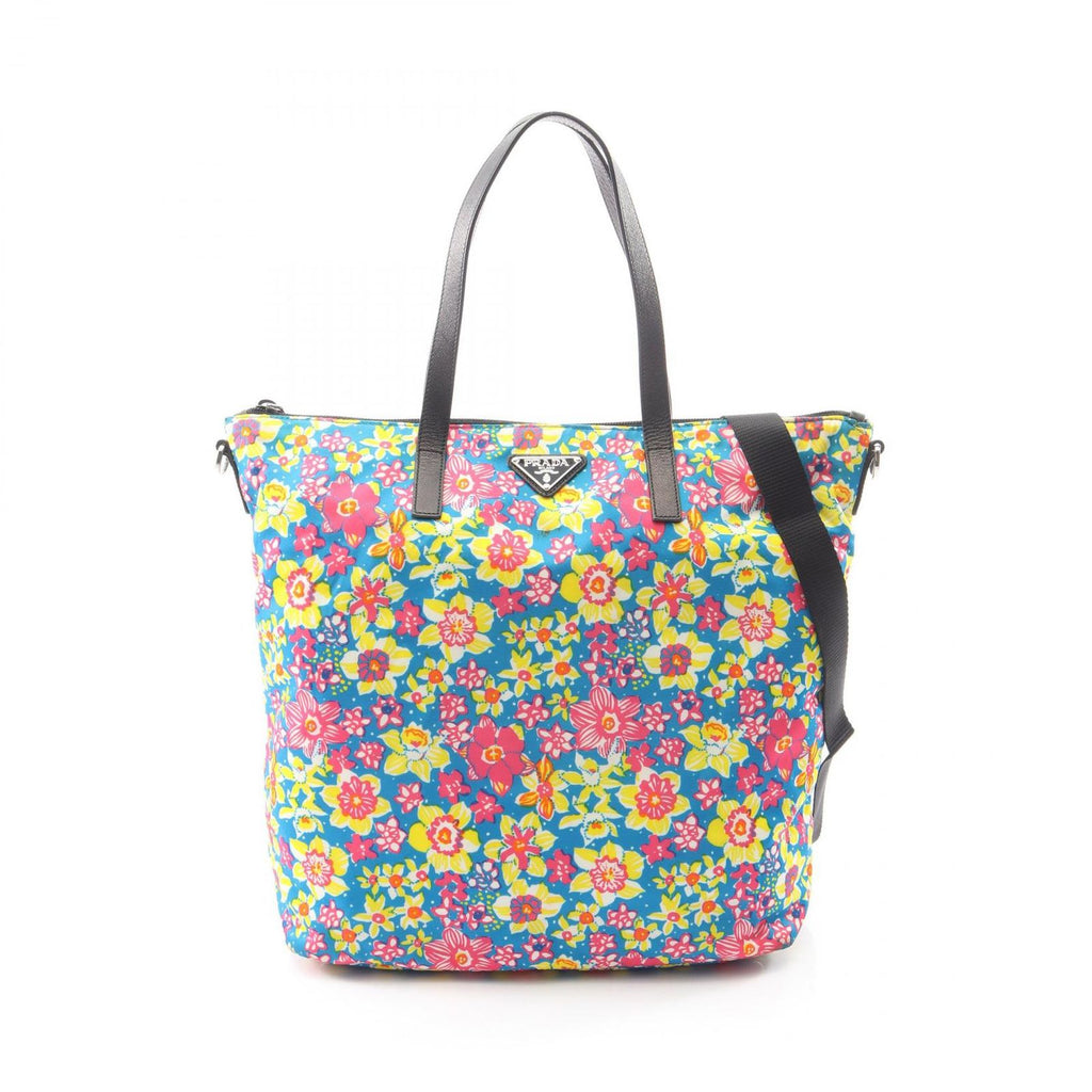 Prada Tote Tessutat Floral 2-Way Multi Nylon Saffiano Leather Triangle Logo