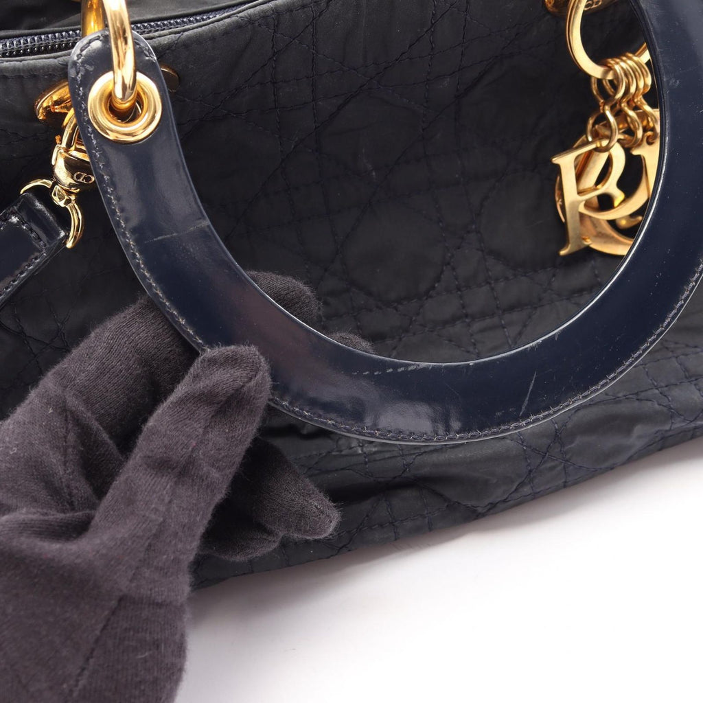 Dior Handbag Lady Cannage 2-Way Black Nylon Patent Tote — view 8