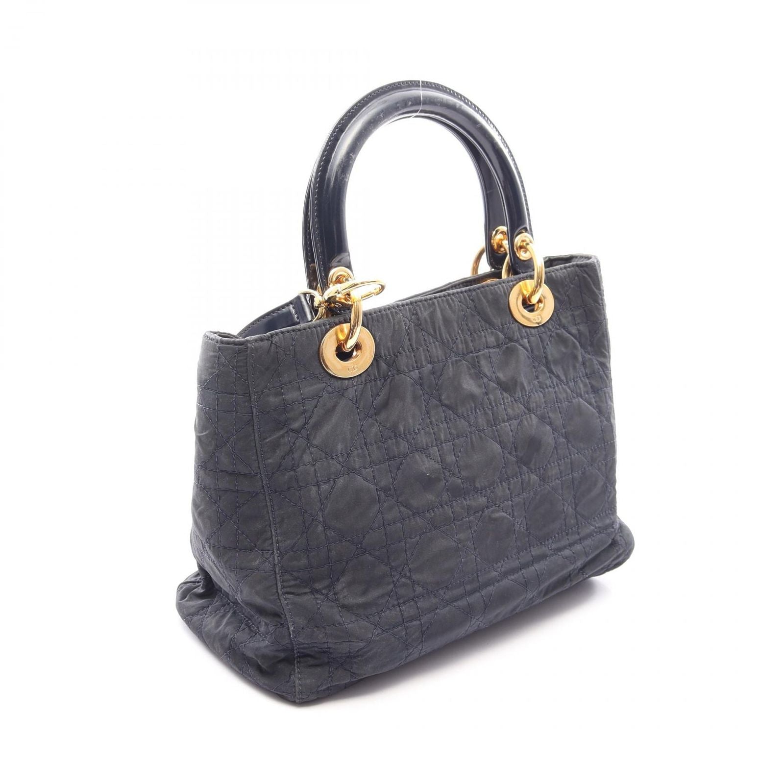Dior Handbag Lady Cannage 2-Way Black Nylon Patent Tote — view 2