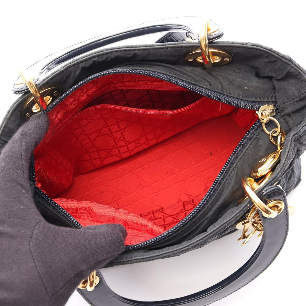 Dior Handbag Lady Cannage 2-Way Black Nylon Patent Tote — view 3