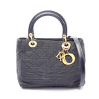 Dior Handbag Lady Cannage 2-Way Black Nylon Patent Tote