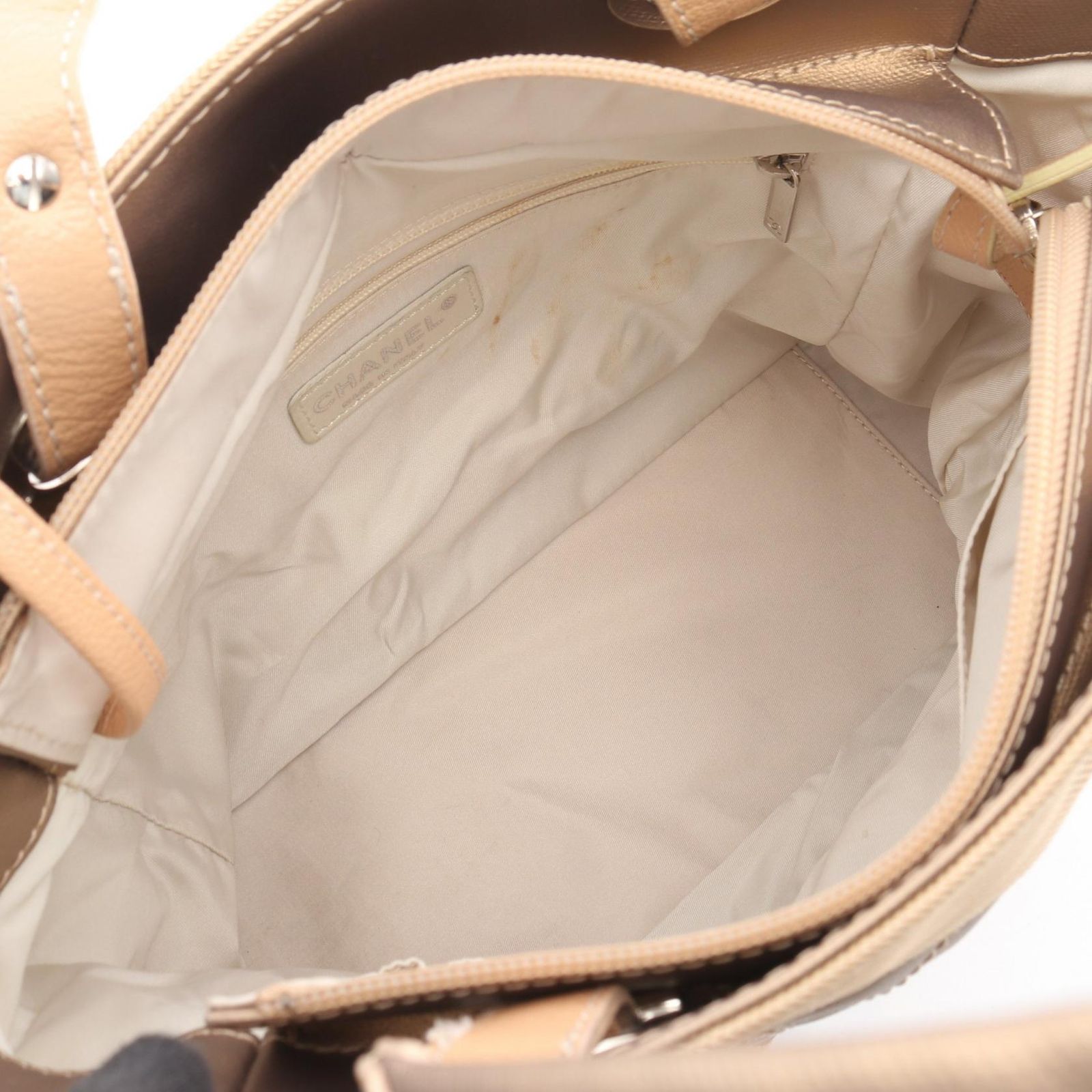 Chanel Tote Paris Biarritz PM Gold Canvas Leather PM — view 3
