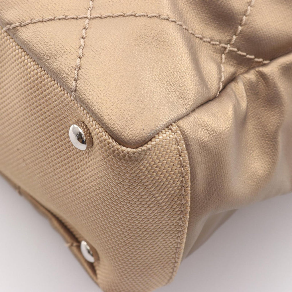 Chanel Tote Paris Biarritz PM Gold Canvas Leather PM — view 8