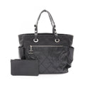 Chanel Tote Paris Biarritz MM Black Leather Canvas