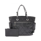Chanel Tote Paris Biarritz MM Black Leather Canvas