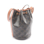 Celine Shoulder Bag Triomphe Small Drawstring Brown Gray Canvas Leather — view 2