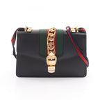 Gucci Shoulder Bag Sylvie Small Webline Black Leather