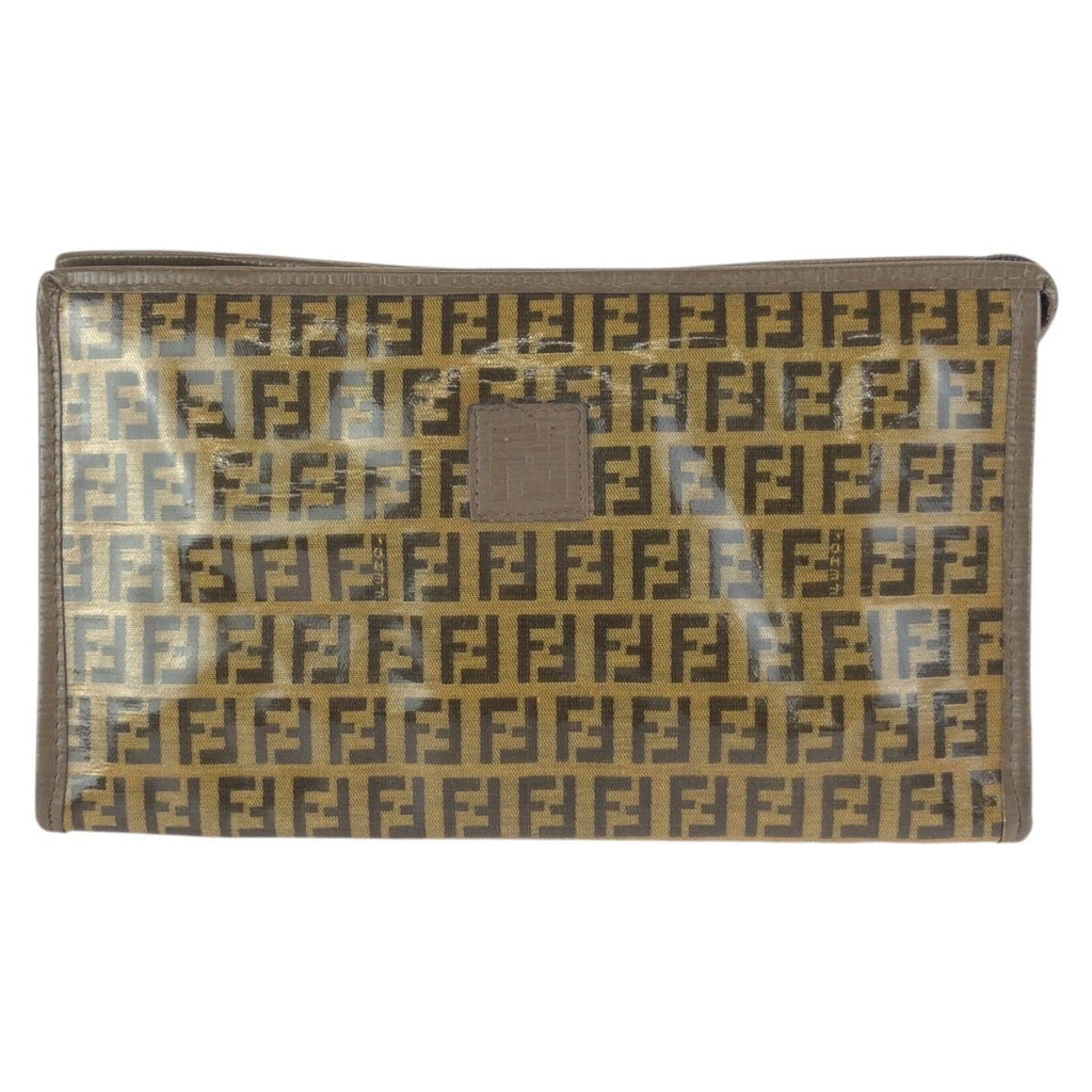 Fendi Zucchino Brown Leather Clutch