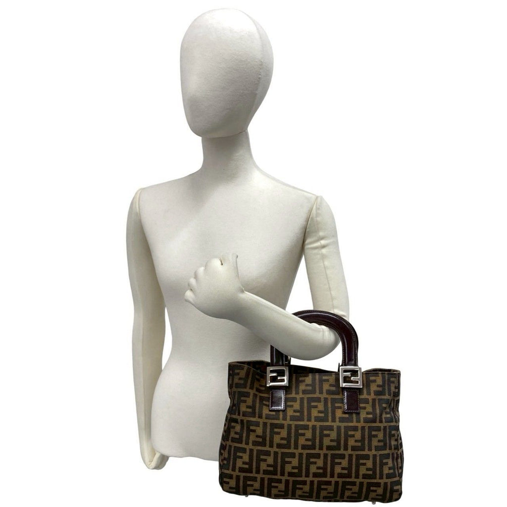 Fendi Vintage Zucca FF Logo Canvas Leather Handbag Mini Tote Brown — view 2