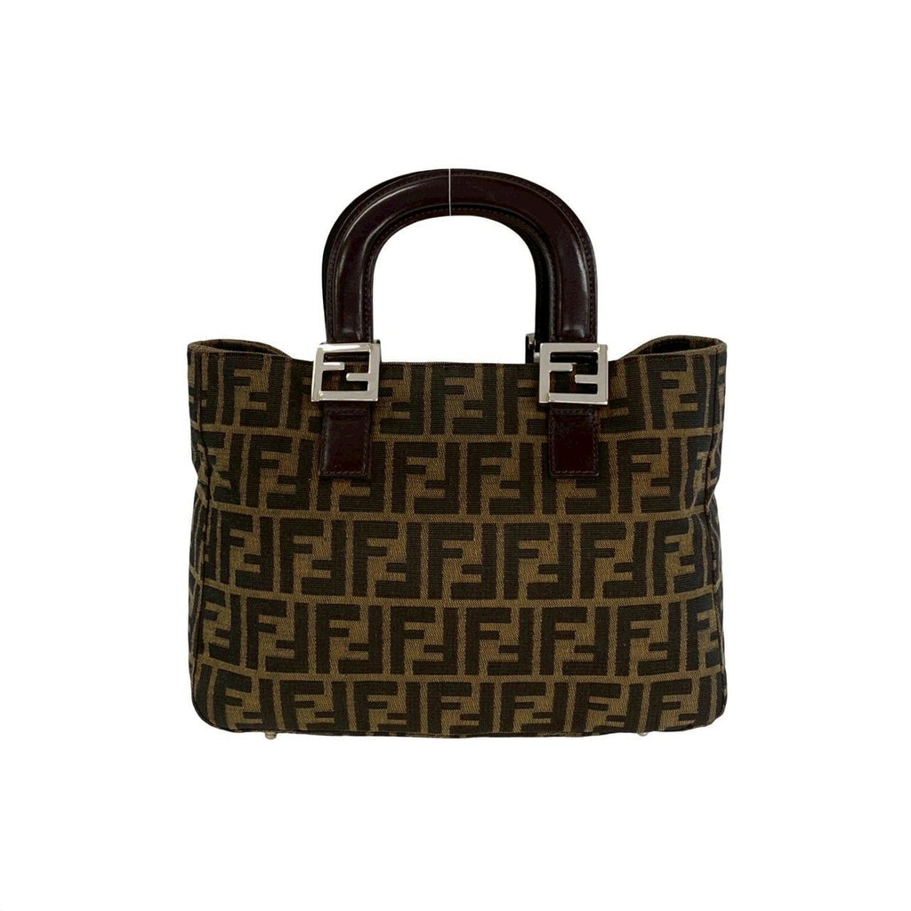 Fendi Vintage Zucca FF Logo Canvas Leather Handbag Mini Tote Brown — view 3