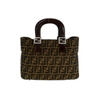 Fendi Vintage Zucca FF Logo Canvas Leather Handbag Mini Tote Brown — view 3