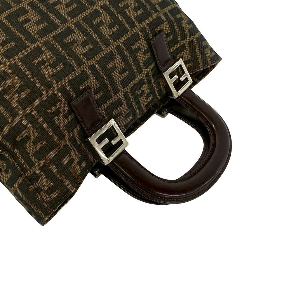 Fendi Vintage Zucca FF Logo Canvas Leather Handbag Mini Tote Brown — view 4