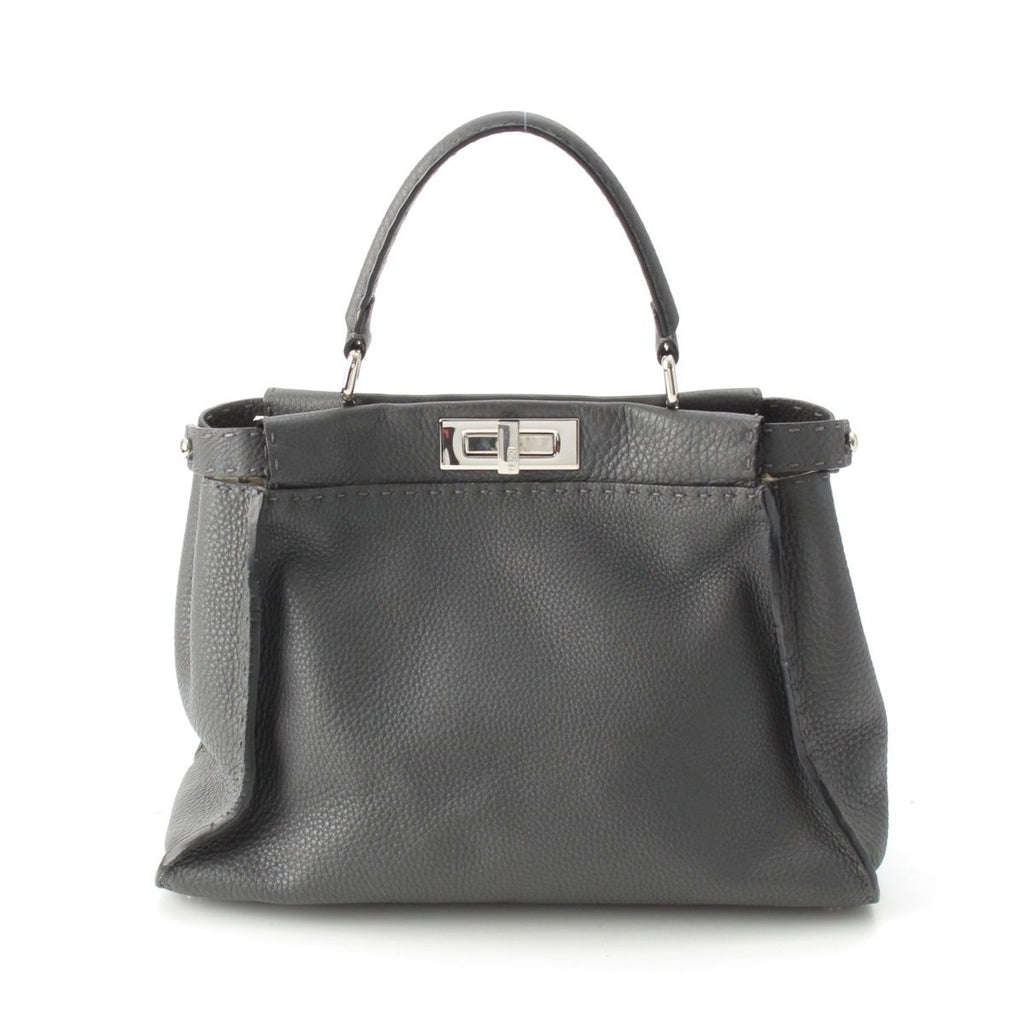 Fendi Peekaboo Selleria Leather Regular Handbag 2-Way Shoulder Gray