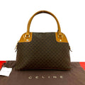 Celine Vintage Macadam Blason Triomphe Leather Mini Boston Bag Brown