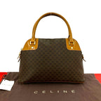 Celine Vintage Macadam Blason Triomphe Leather Mini Boston Bag Brown