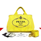 Prada Canapa 2-Way Logo Canvas Shoulder Bag Mini Tote Yellow