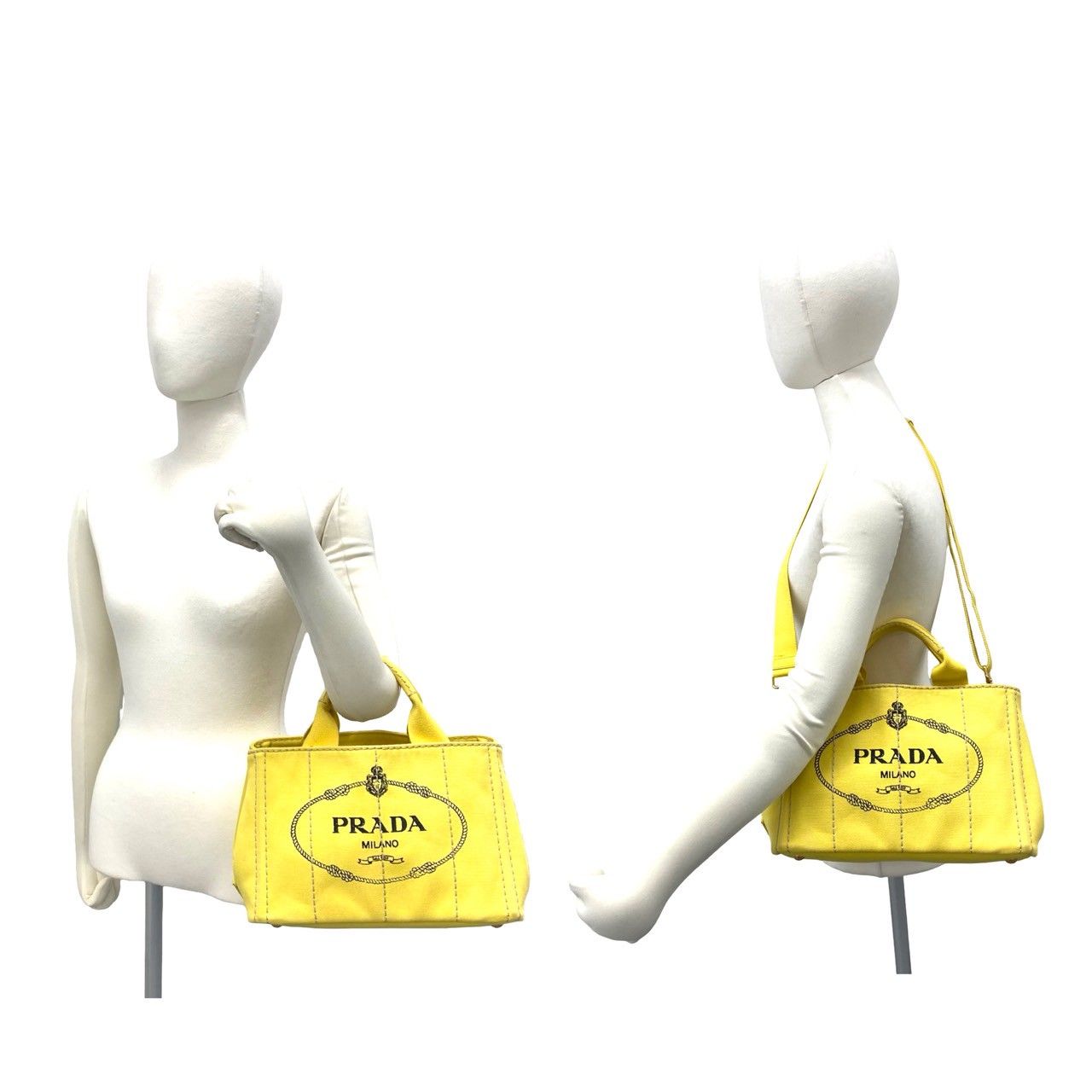 Prada Canapa 2-Way Logo Canvas Shoulder Bag Mini Tote Yellow — view 2