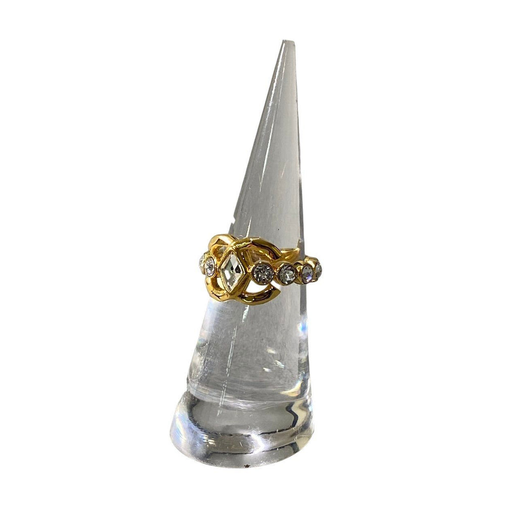 Chanel CC Logo Rhinestone Gold Ring Coco Band — view 2