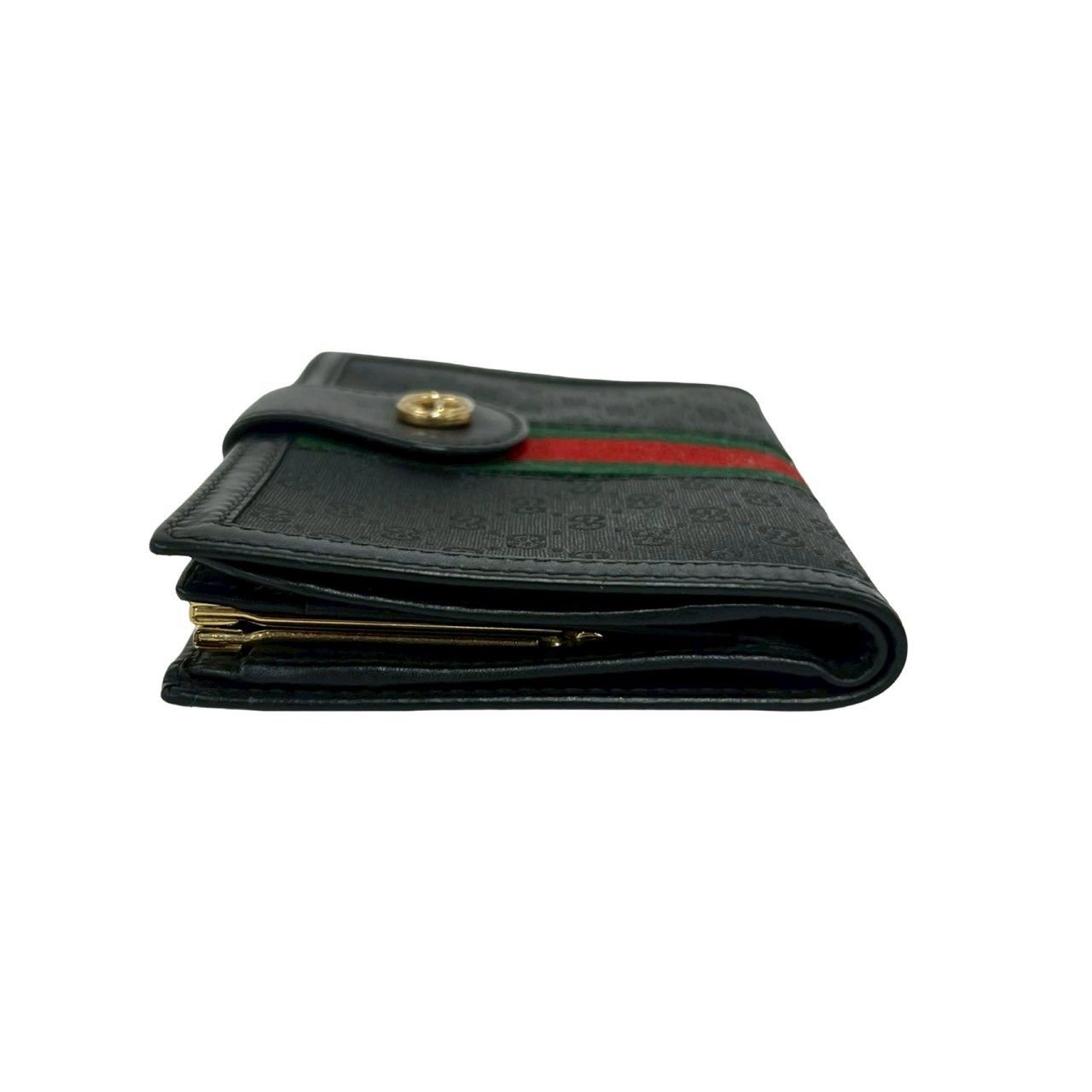 Gucci Vintage Sherry Line Micro GG Logo Leather Clasp Bifold Wallet Black — view 4