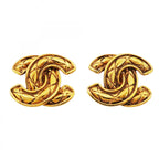 Chanel Earrings Vintage CC Logo Quilted Gold Plated