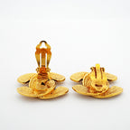 Chanel Earrings Vintage CC Logo Quilted Gold Plated — view 3