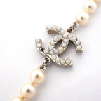 Chanel Necklace CC Logo Metal Faux Pearl Silver — view 7