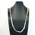 Chanel Necklace CC Logo Metal Faux Pearl Silver — view 5