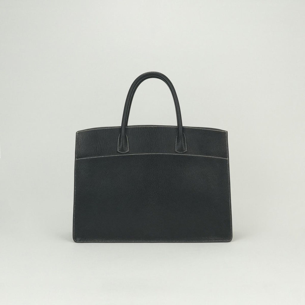 Hermes White Bus GM Business Briefcase Coromandel Noir Pearl Gray Black Silver