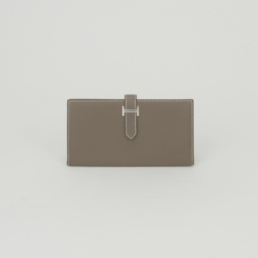 Hermes Bearn Souffle Wallet Epsom Etoupe Gray Silver Veau