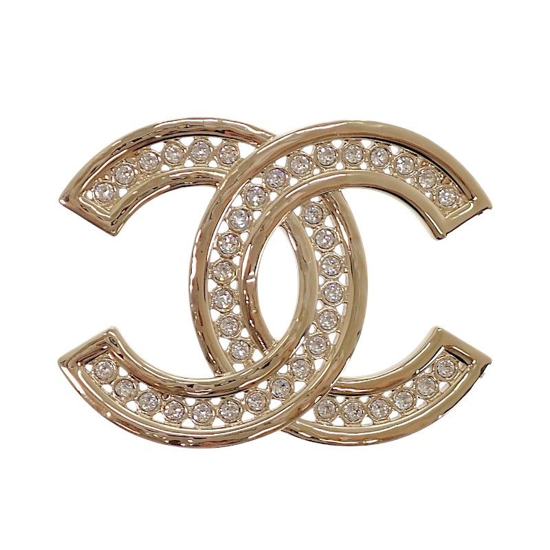 Chanel CC Logo Brooch Metal Rhinestone Gold Ceremonial