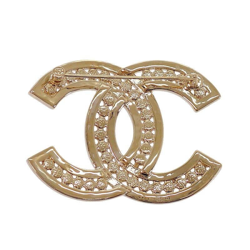 Chanel CC Logo Brooch Metal Rhinestone Gold Ceremonial