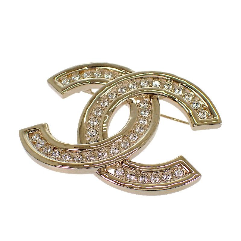 Chanel CC Logo Brooch Metal Rhinestone Gold Ceremonial