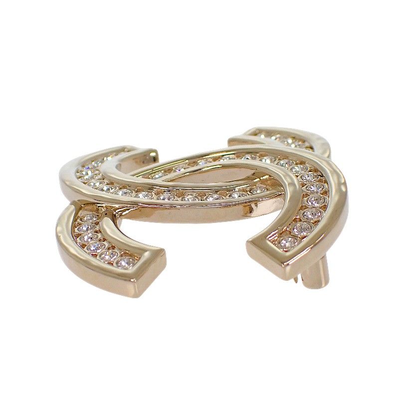 Chanel CC Logo Brooch Metal Rhinestone Gold Ceremonial