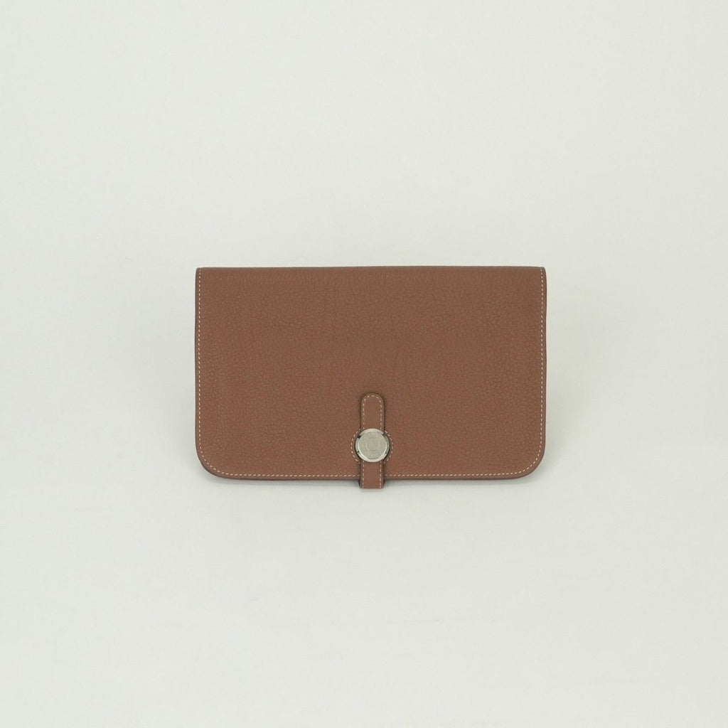 Hermes Dogon GM Duo Wallet Togo Gold Brown Silver Pouch Coin Purse
