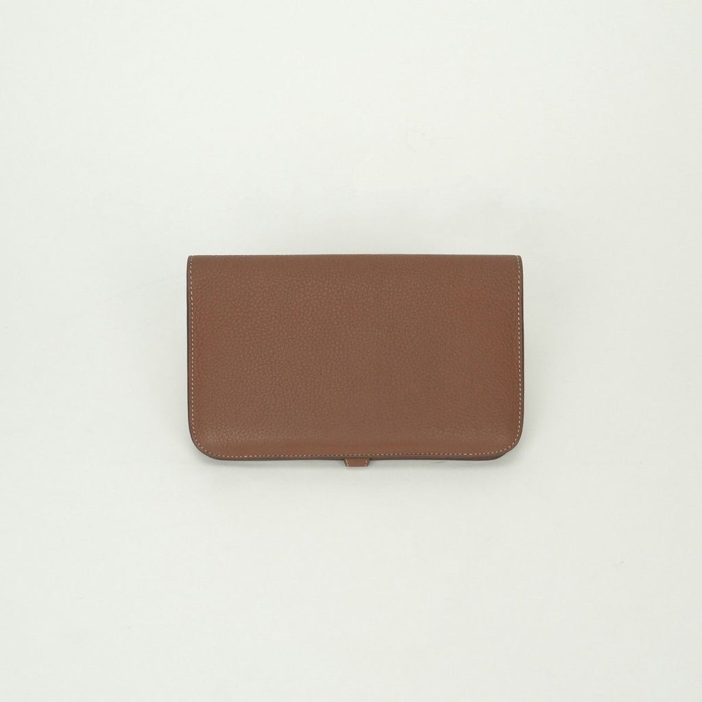 Hermes Dogon GM Duo Wallet Togo Gold Brown Silver Pouch Coin Purse — view 2