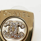 Chanel Earrings CC Logo Square Rhinestone Faux Pearl Champagne Gold — view 7