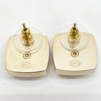 Chanel Earrings CC Logo Square Rhinestone Faux Pearl Champagne Gold — view 2
